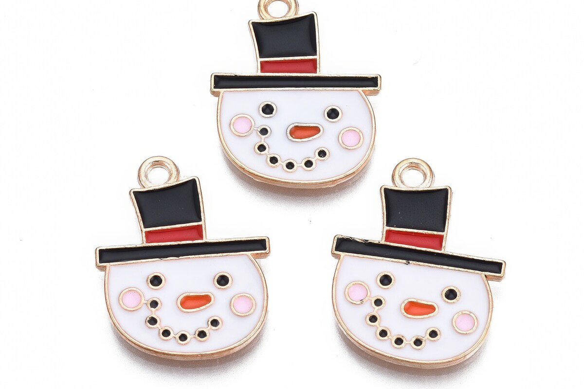 Charm auriu cu email, model Craciun, om de zapada 21x16mm