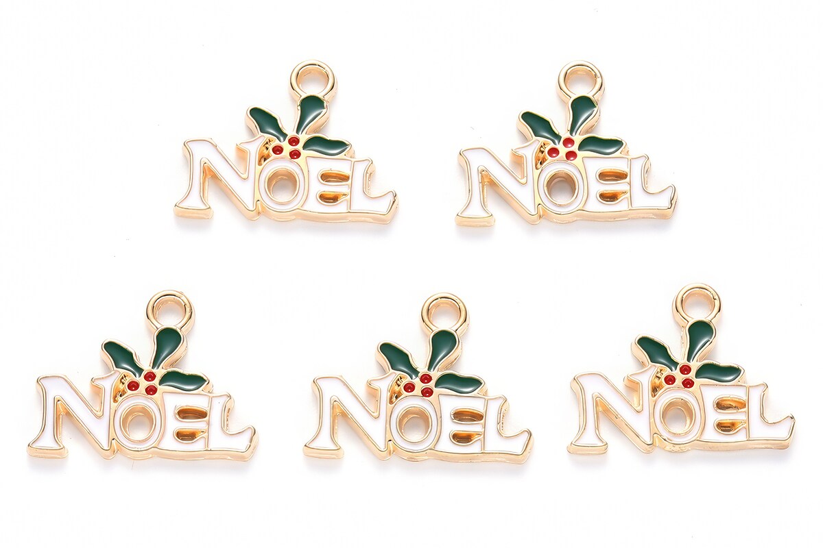 Charm auriu cu email, model Craciun, semn Noel 15x19mm