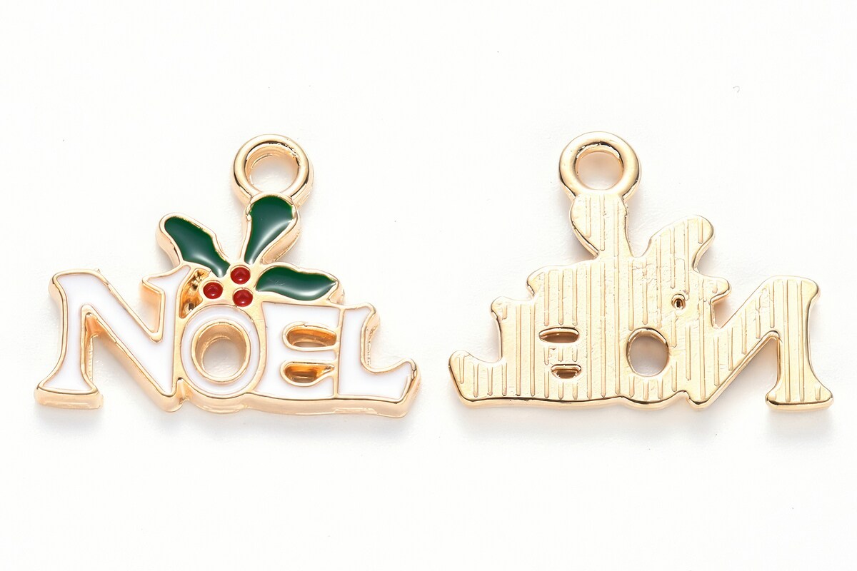 Charm auriu cu email, model Craciun, semn Noel 15x19mm