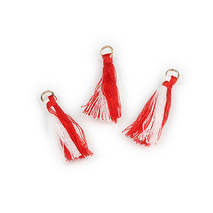 Ciucure Martisor alb si rosu cu za aurie, dimensiune 7x38mm
