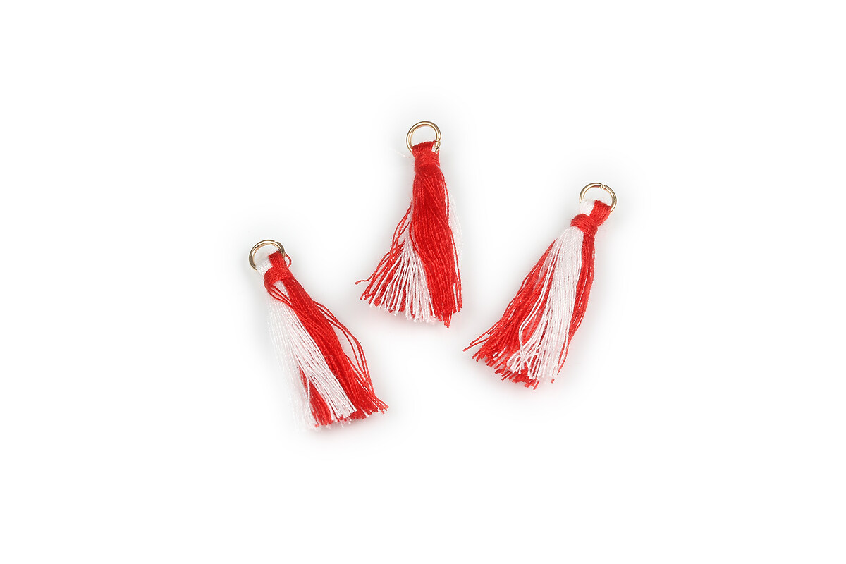 Ciucure Martisor alb si rosu cu za aurie, dimensiune 7x38mm