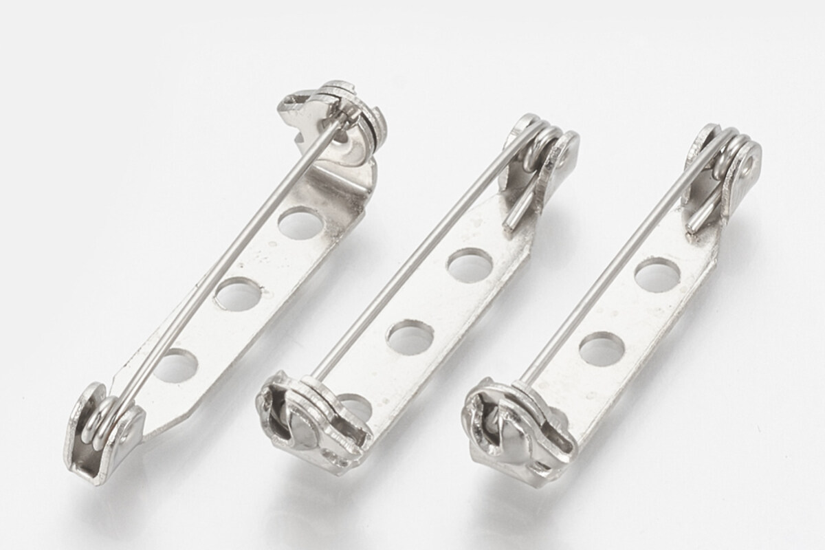 Baza brosa cu siguranta si 3 gauri, argintiu inchis 33x4,5mm