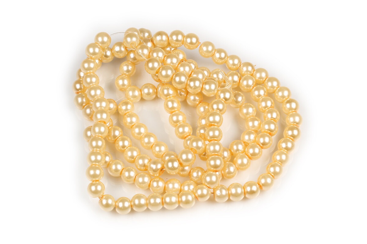 Sirag perle de sticla lucioase, sfere 6mm - crem (aprox. 145 buc.)