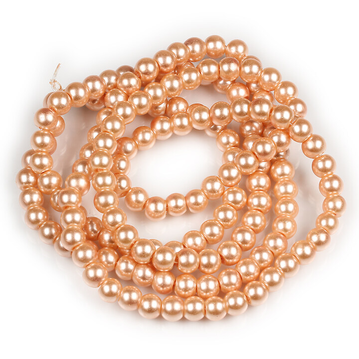 Sirag perle de sticla lucioase, sfere 6mm - portocaliu deschis (aprox. 145 buc.)