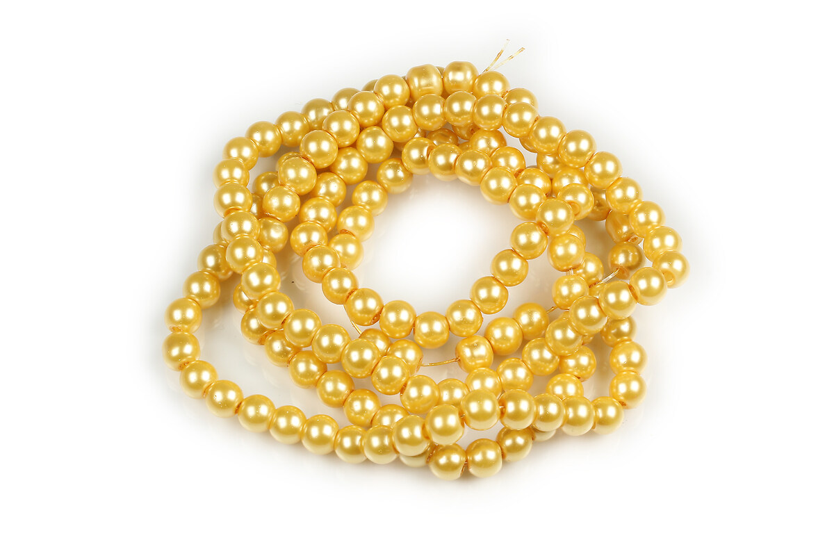 Sirag perle de sticla lucioase, sfere 6mm - auriu (aprox. 145 buc.)