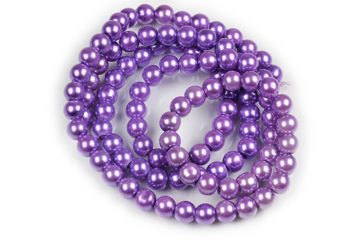 Sirag perle de sticla lucioase, sfere 8mm - mov lavanda (aprox. 105 buc.)