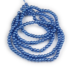 Sirag perle de sticla lucioase, sfere 4mm - albastru safir (aprox. 210 buc.)