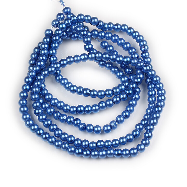 Sirag perle de sticla lucioase, sfere 4mm - albastru safir (aprox. 210 buc.)
