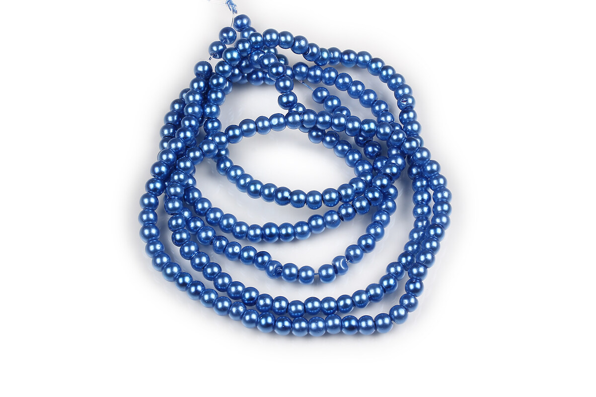 Sirag perle de sticla lucioase, sfere 4mm - albastru safir (aprox. 210 buc.)