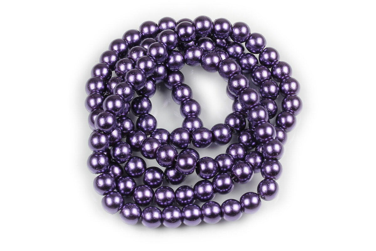 Sirag perle de sticla lucioase, sfere 8mm - mov inchis (aprox. 105 buc.)