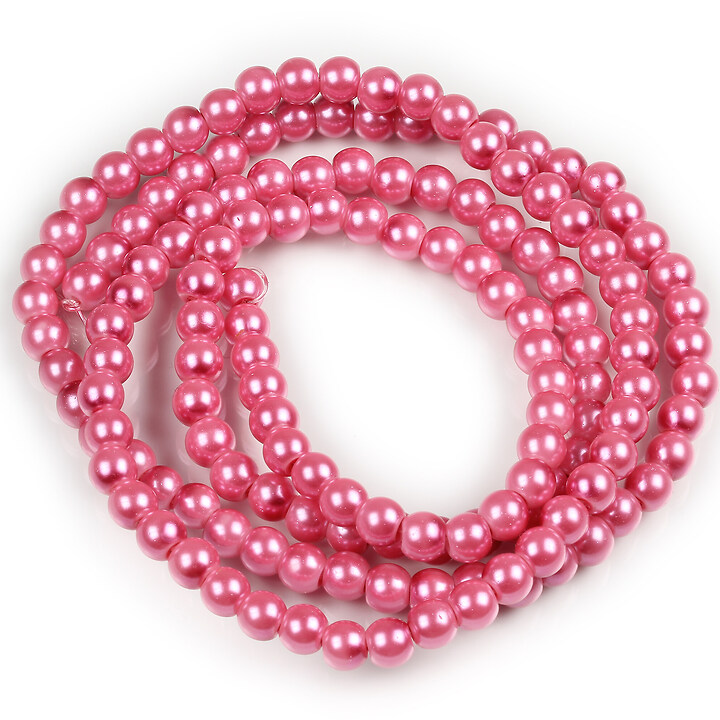 Sirag perle de sticla lucioase, sfere 6mm - roz  (aprox. 145 buc.)