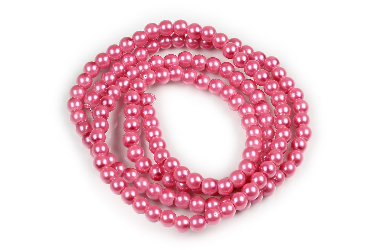 Sirag perle de sticla lucioase, sfere 6mm - roz  (aprox. 145 buc.)