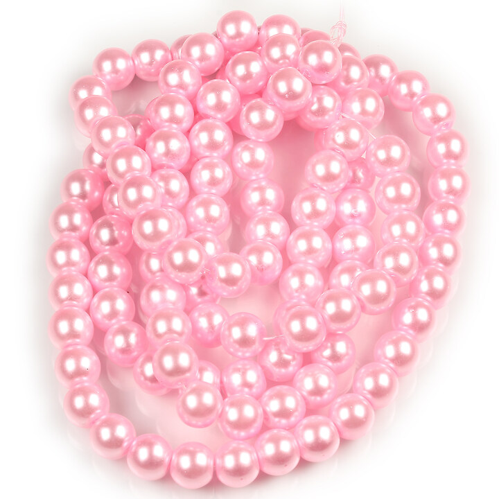 Sirag perle de sticla lucioase, sfere 8mm - roz deschis (aprox. 105 buc.)