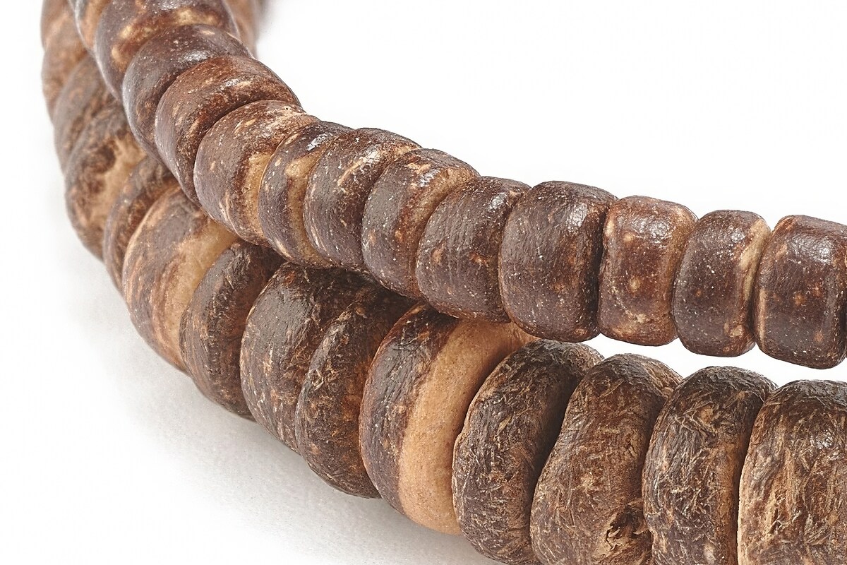 Set de 2 bratari pe elastic cu margele Mala de cocos natural, agate tibetane si hematit, diametru 5,7cm