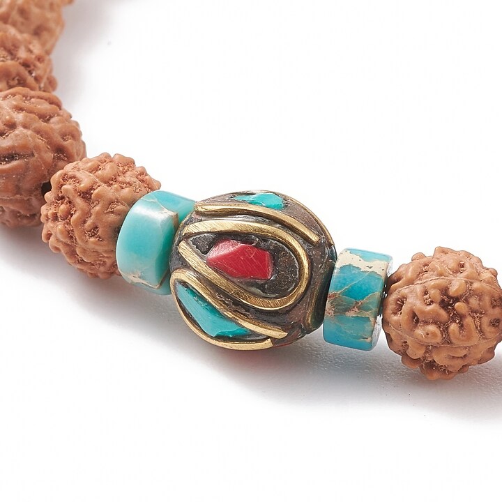 Bratara pe elastic cu margele naturale de Rudraksha si jasp imperial, diametru 5,5cm