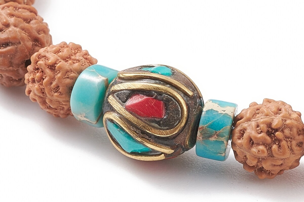 Bratara pe elastic cu margele naturale de Rudraksha si jasp imperial, diametru 5,5cm