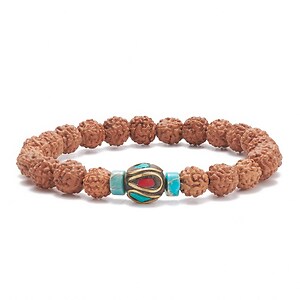 Bratara pe elastic cu margele naturale de Rudraksha si jasp imperial, diametru 5,5cm