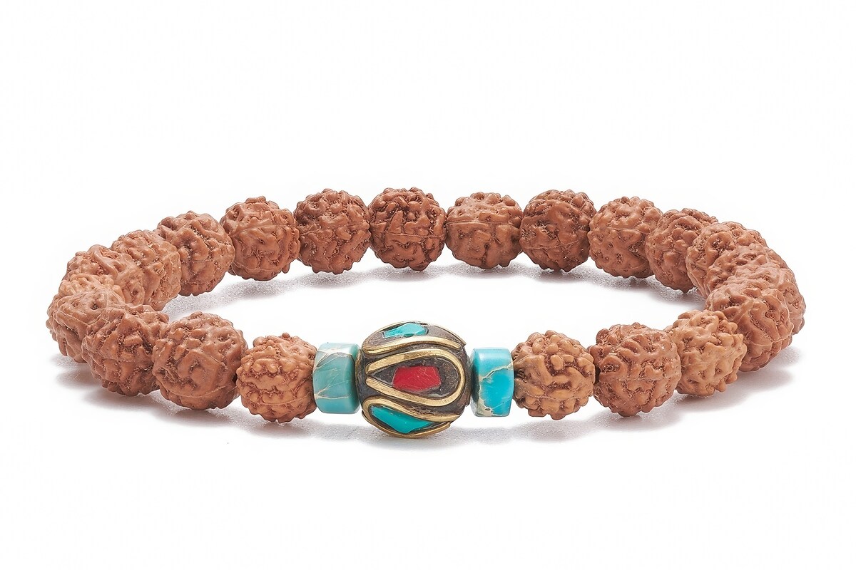 Bratara pe elastic cu margele naturale de Rudraksha si jasp imperial, diametru 5,5cm