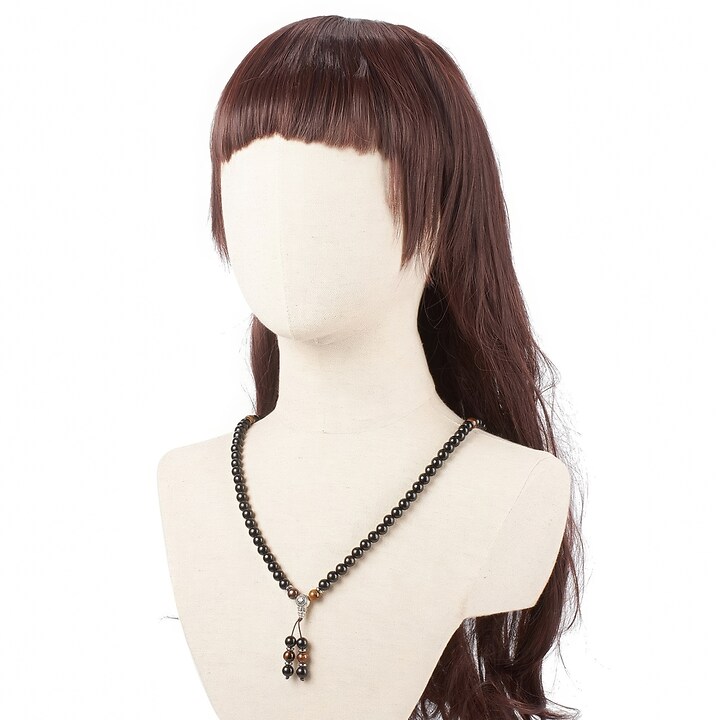 Colier sau bratara pe 4 randuri cu margele Mala naturale de lemn si ochi de tigru, lungime 76cm