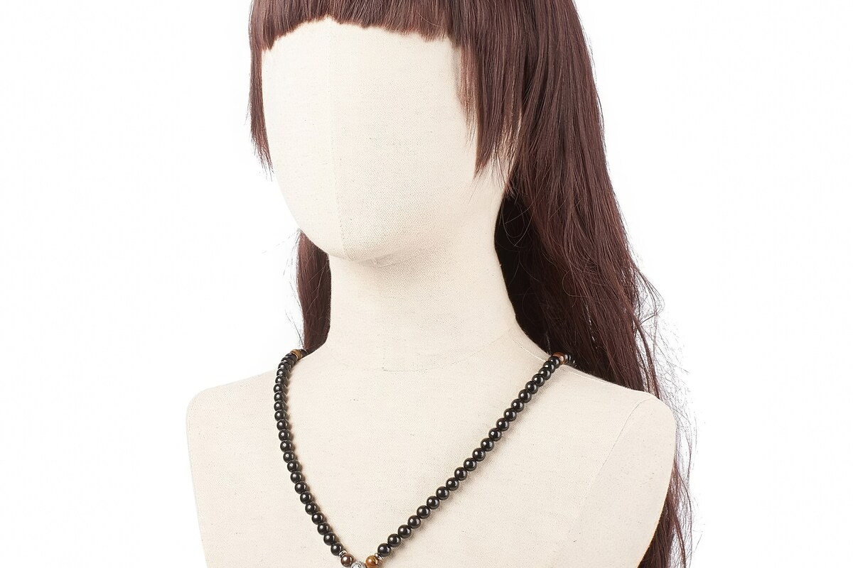 Colier sau bratara pe 4 randuri cu margele Mala naturale de lemn si ochi de tigru, lungime 76cm