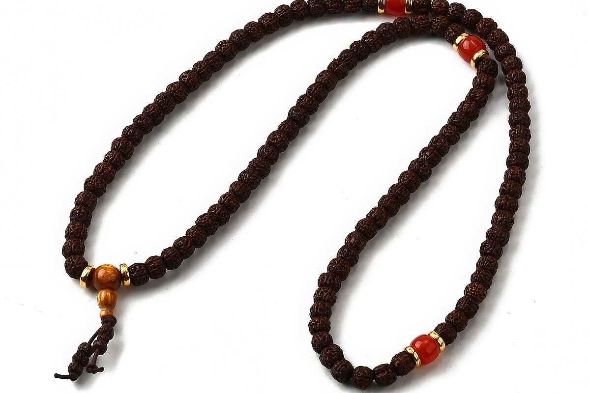 Colier cu 108 margele Mala naturale de Rudraksha 8x9mm