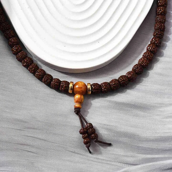 Colier cu 108 margele Mala naturale de Rudraksha 8x9mm