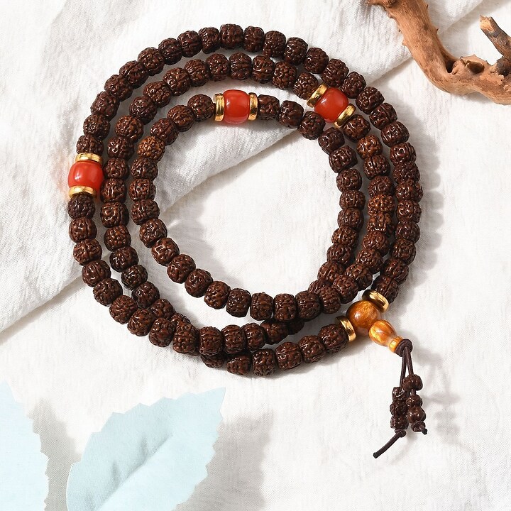 Colier cu 108 margele Mala naturale de Rudraksha 8x9mm