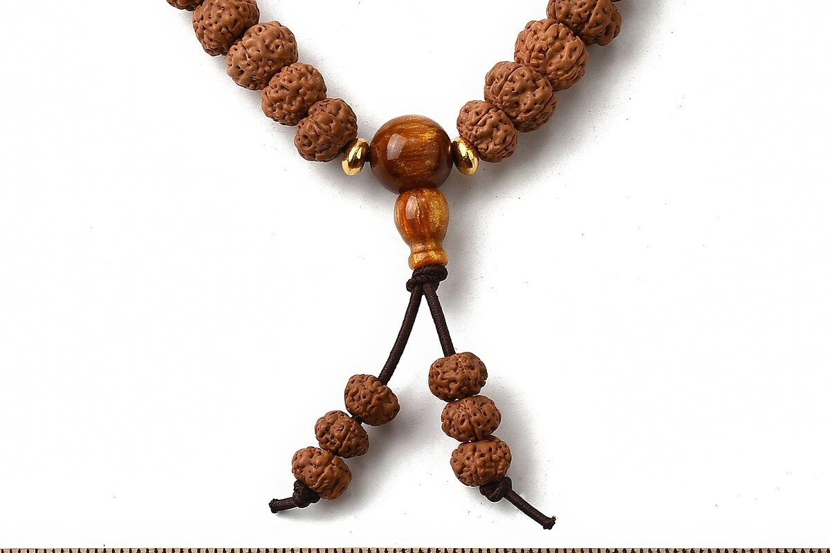 Colier cu 108 margele Mala naturale de Rudraksha 6x8mm