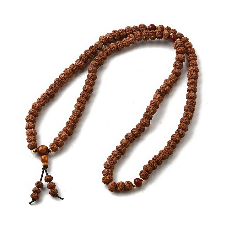 Colier cu 108 margele Mala naturale de Rudraksha 6x8mm