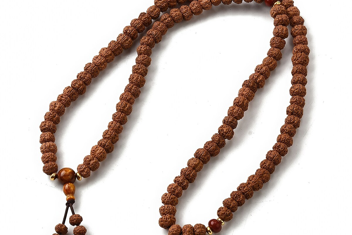 Colier cu 108 margele Mala naturale de Rudraksha 6x8mm
