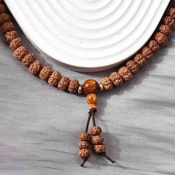 Colier cu 108 margele Mala naturale de Rudraksha 6x8mm