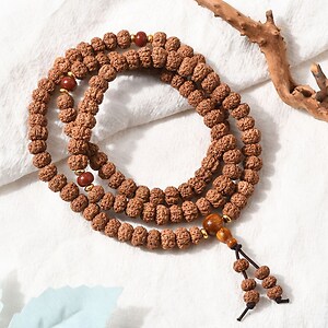 Colier cu 108 margele Mala naturale de Rudraksha 6x8mm