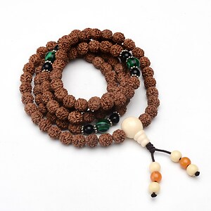 Colier sau bratara pe 5 randuri cu margele Mala naturale de Rudraksha, lungime 90cm