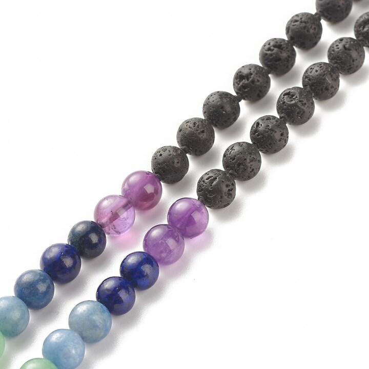 Colier 7 Chakra cu margele naturale de lava si pietre semipretioase, pandantiv copacul vietii, lungime 81cm