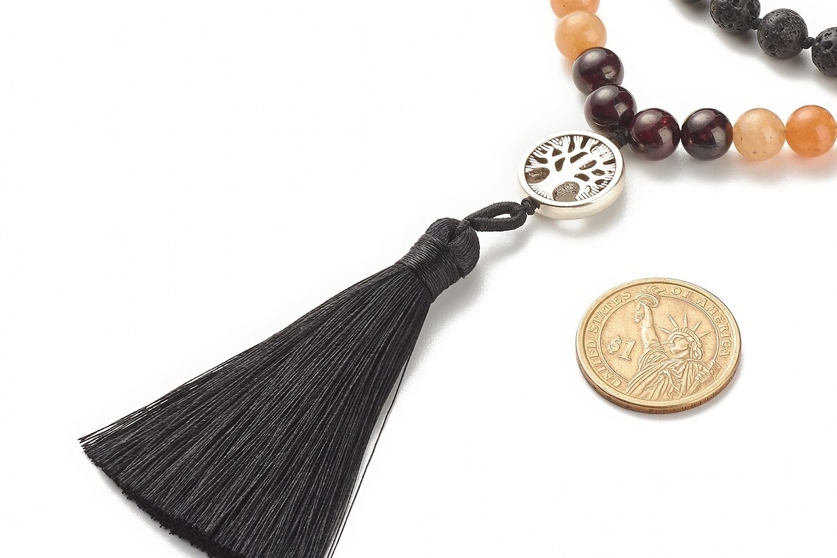 Colier 7 Chakra cu margele naturale de lava si pietre semipretioase, pandantiv copacul vietii, lungime 81cm