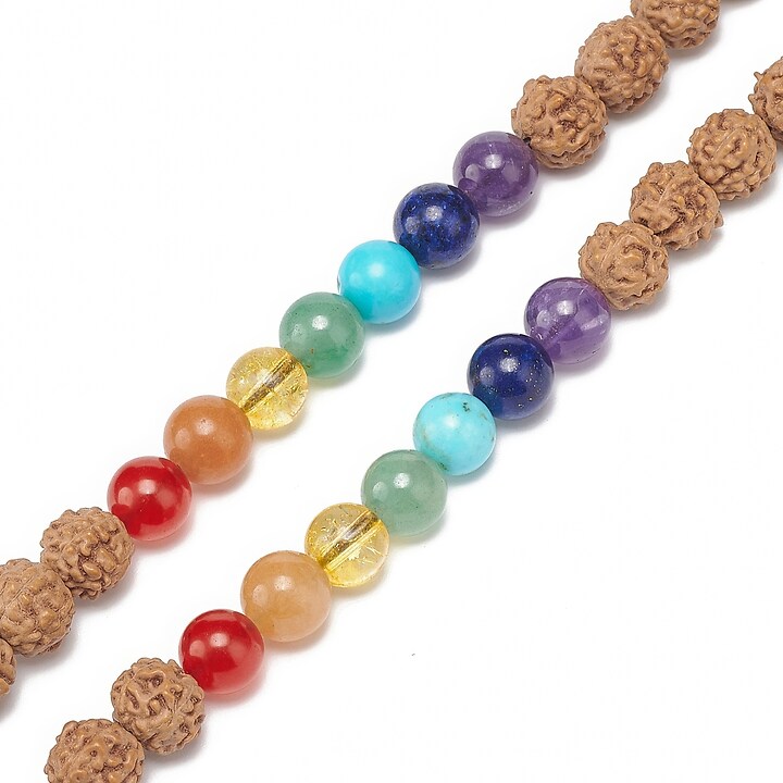 Colier cu margele naturale de Rudraksha si pietre semipretioase, lungime 90cm