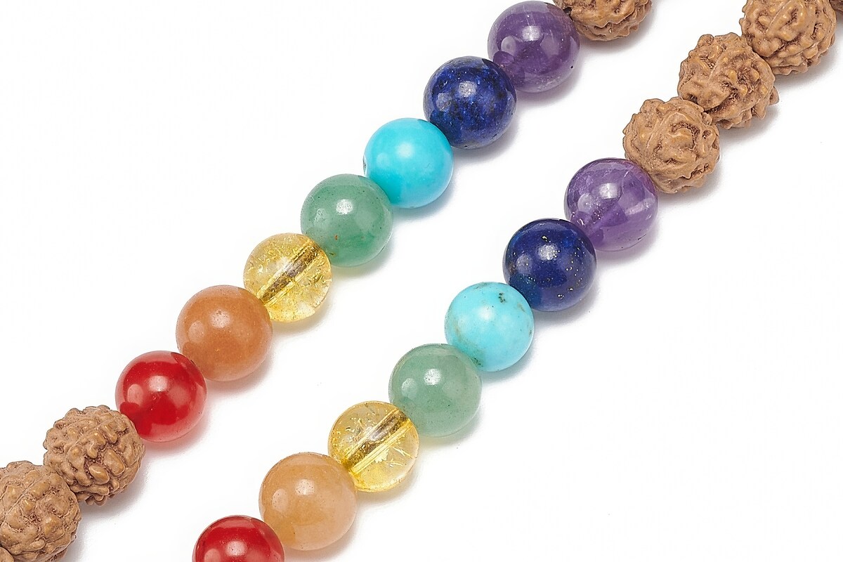 Colier cu margele naturale de Rudraksha si pietre semipretioase, lungime 90cm