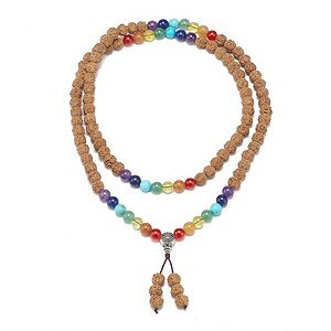 Colier cu margele naturale de Rudraksha si pietre semipretioase, lungime 90cm