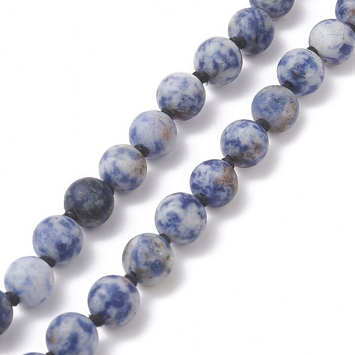 Colier cu margele naturale de lemn si jasp albastru, pandantiv ciucure albastru, lungime 104cm