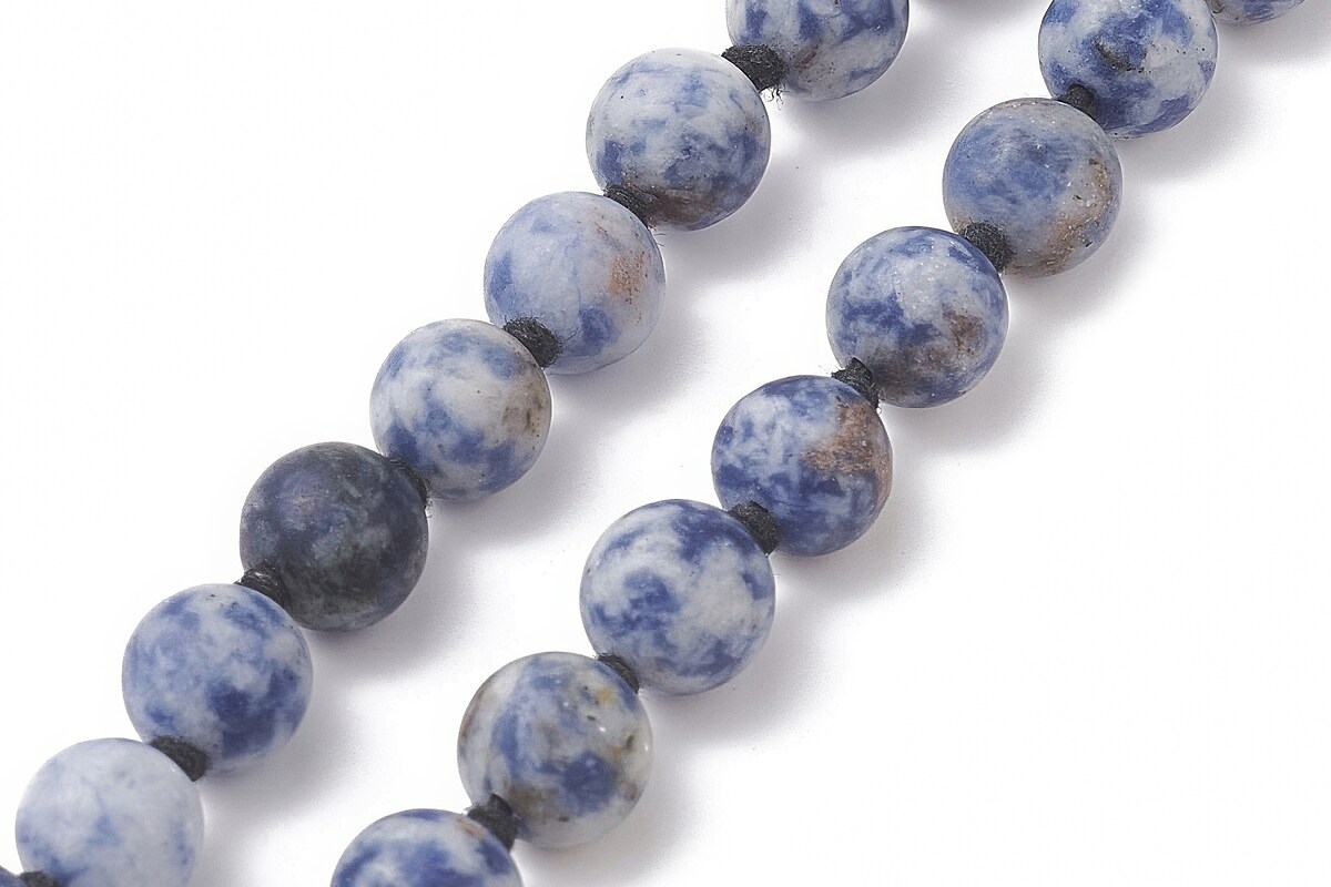 Colier cu margele naturale de lemn si jasp albastru, pandantiv ciucure albastru, lungime 104cm