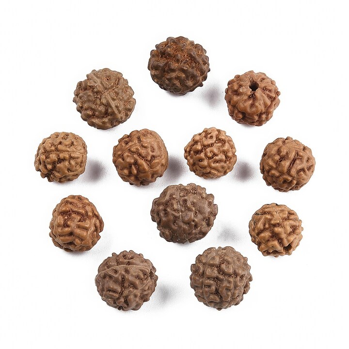 100 buc. margele naturale de Rudraksha pentru confectionarea bratarilor Mala, sfere 6-9mm mix