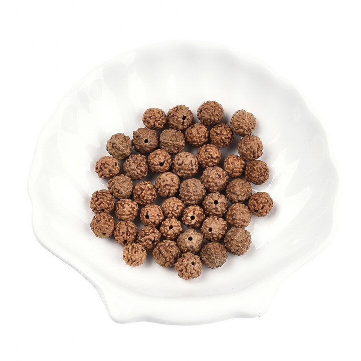 100 buc. margele naturale de Rudraksha pentru confectionarea bratarilor Mala, sfere 6-9mm mix
