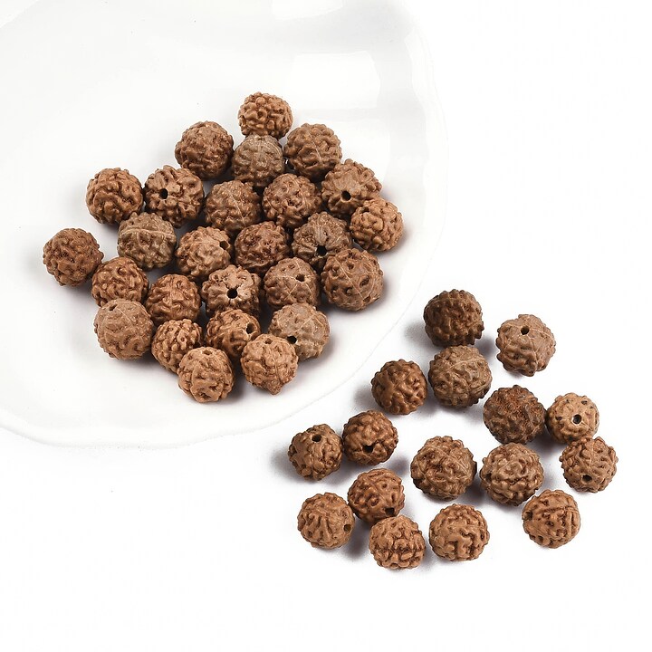 100 buc. margele naturale de Rudraksha pentru confectionarea bratarilor Mala, sfere 6-9mm mix