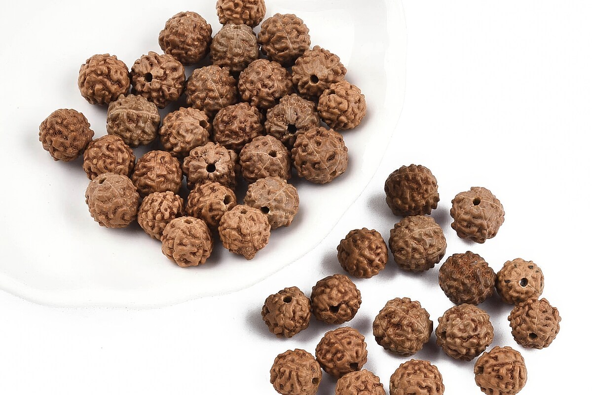 100 buc. margele naturale de Rudraksha pentru confectionarea bratarilor Mala, sfere 6-9mm mix
