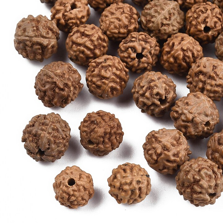 100 buc. margele naturale de Rudraksha pentru confectionarea bratarilor Mala, sfere 6-9mm mix