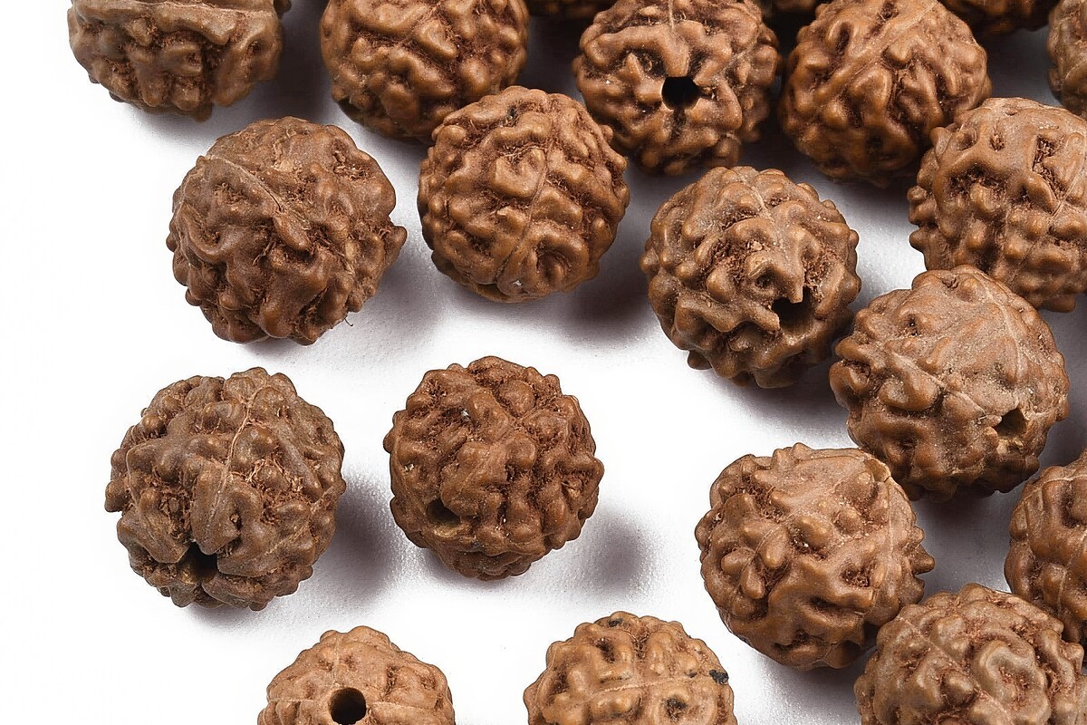 100 buc. margele naturale de Rudraksha pentru confectionarea bratarilor Mala, sfere 6-9mm mix