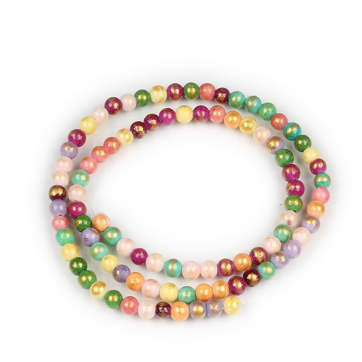 Margele jad alb colorat cu foita aurie sfere 4mm (sirag) - mix