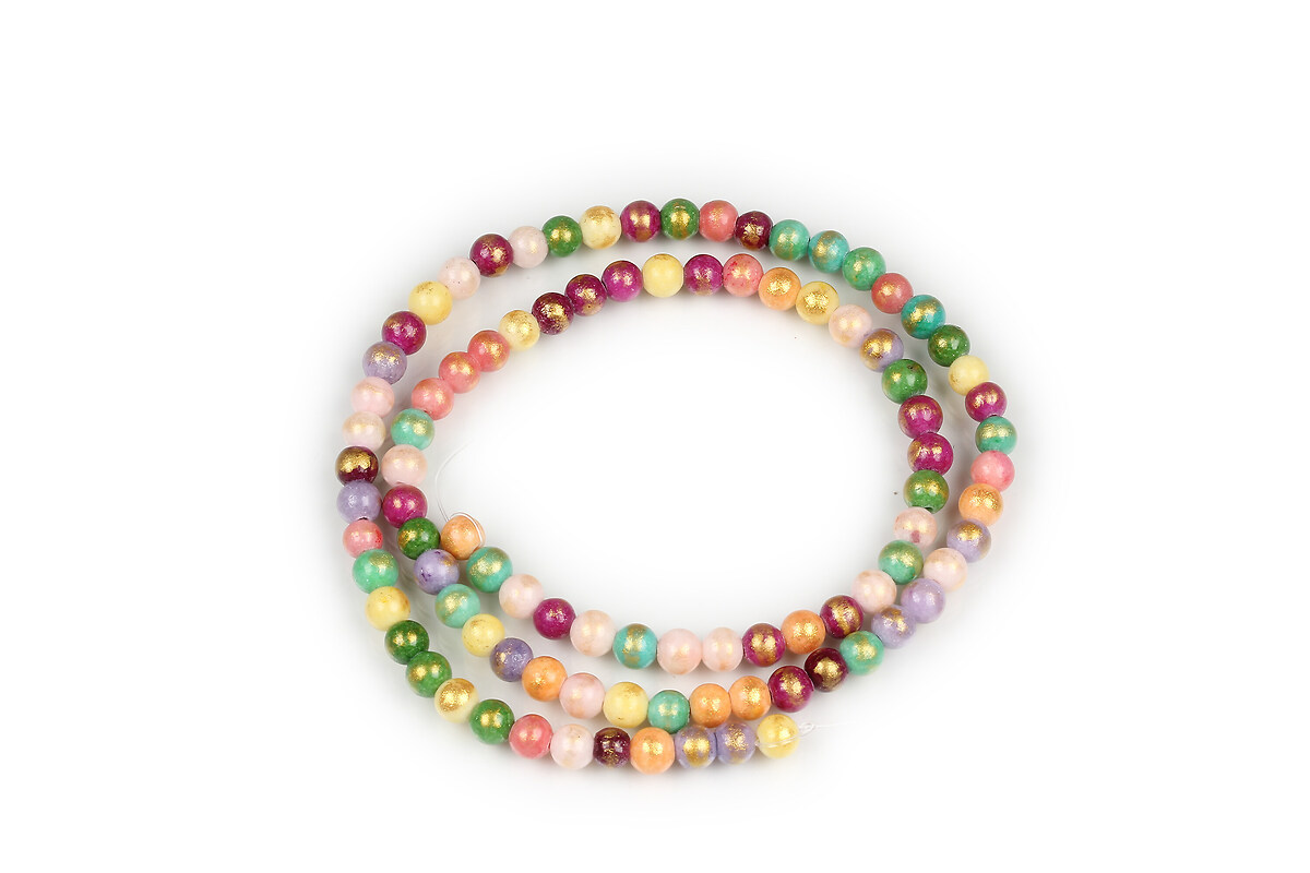 Margele jad alb colorat cu foita aurie sfere 4mm (sirag) - mix