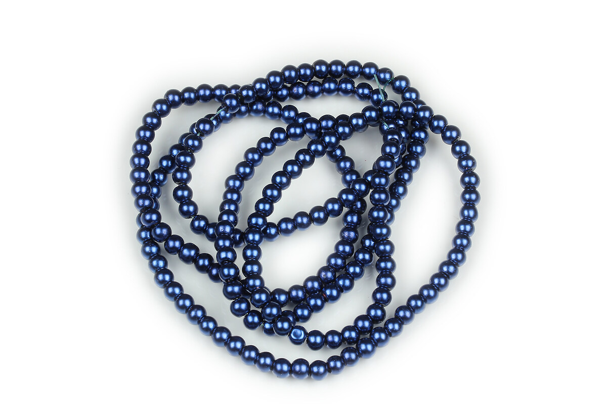 Sirag perle de sticla lucioase, sfere 4mm - albastru cobalt (aprox. 210 buc.)