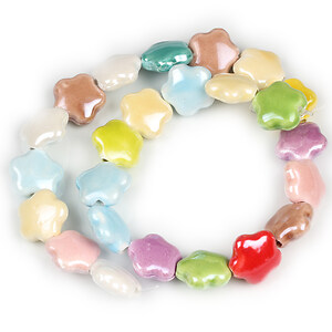 Margele de portelan lucios stea 14x15mm cu orificiul mare (2mm) - multicolor